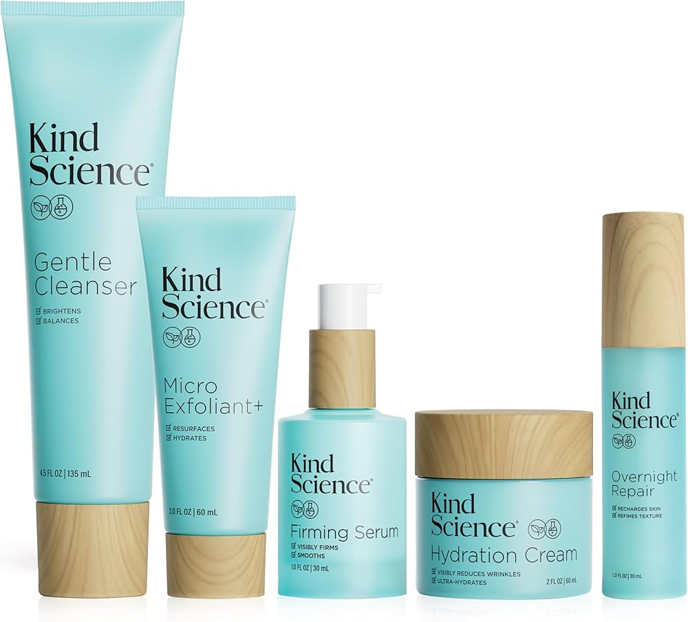 Kind Science 5-Piece Deluxe Anti Aging Skin Care Set for Day + Night Hydration, Anti Aging Treatm... | Amazon (US)