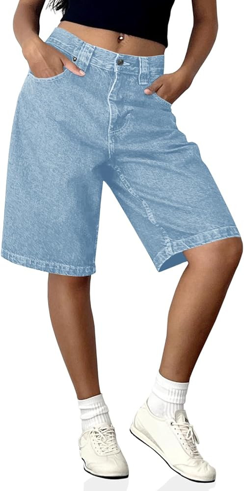 Cicy Bell Women's Summer Denim Shorts Casual Loose Wide Straight Leg Low Rise Jeans Short Pants | Amazon (US)