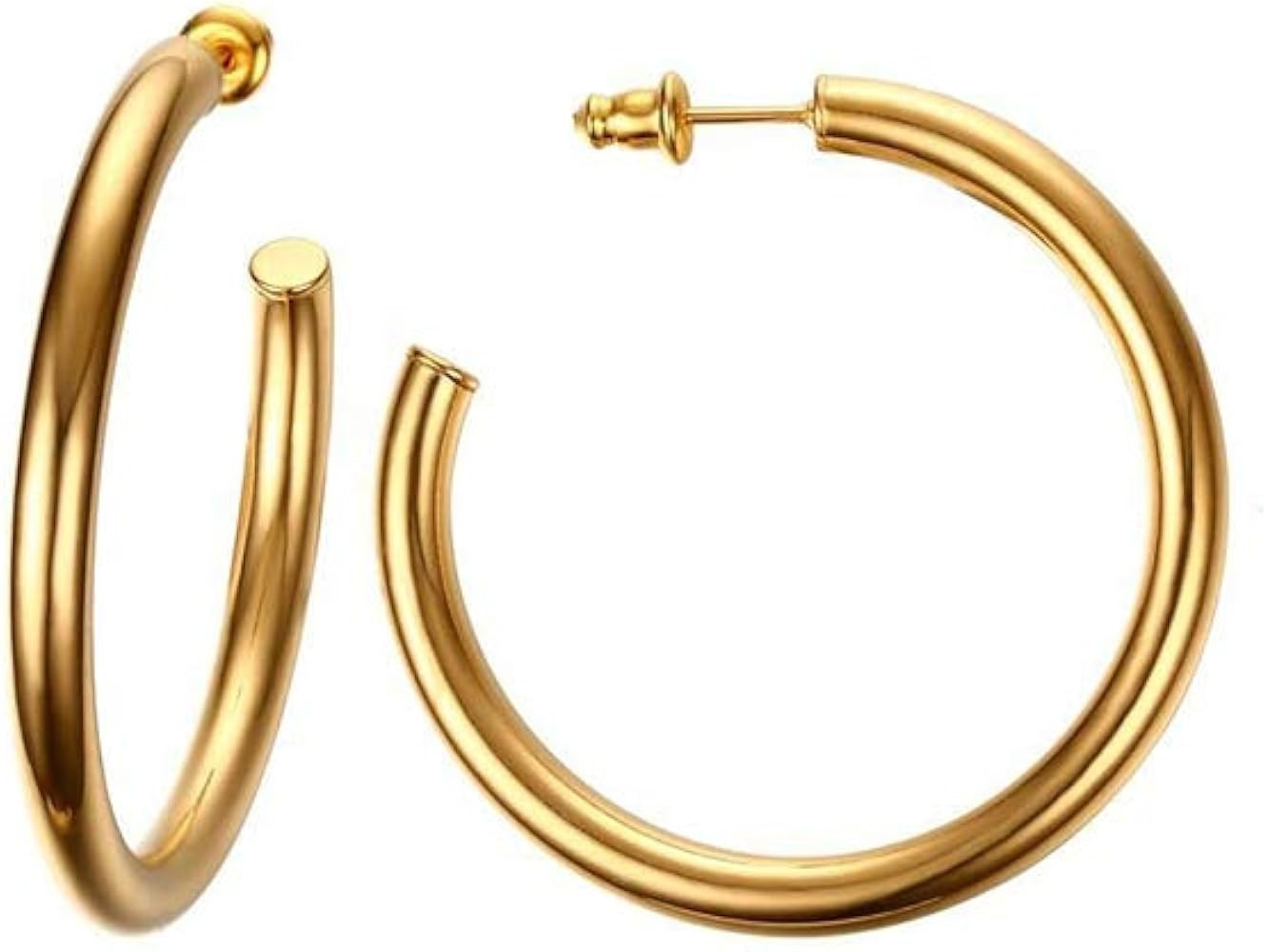 Chunky Tube Hypoallergenic Large Big Hoop Earrings for Women 14K Gold Plated Fashion Dainty Thick... | Amazon (US)