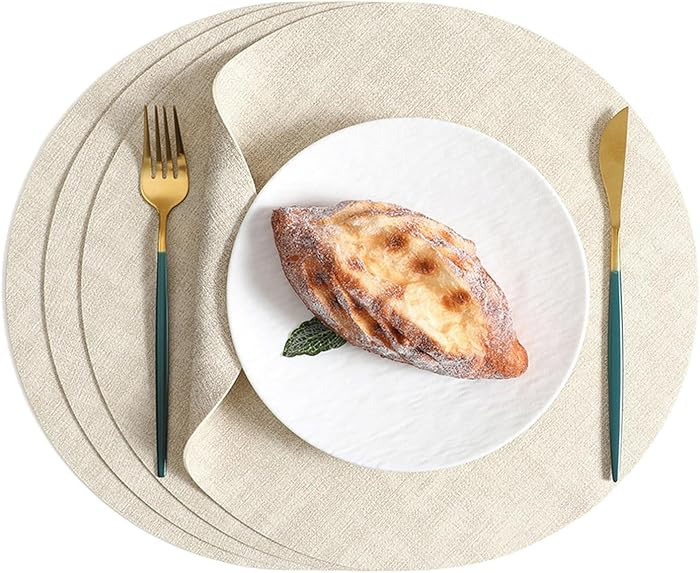 Round Placemats Set of 4, 13 Inch Reversible Faux Leather Waterproof and Heat Resistant Place Mat... | Amazon (US)