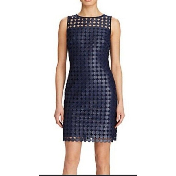 LAUREN RALPH LAUREN Melia Dot Lace Navy Sheath Dress Women 14 Sleeveless Party | Poshmark