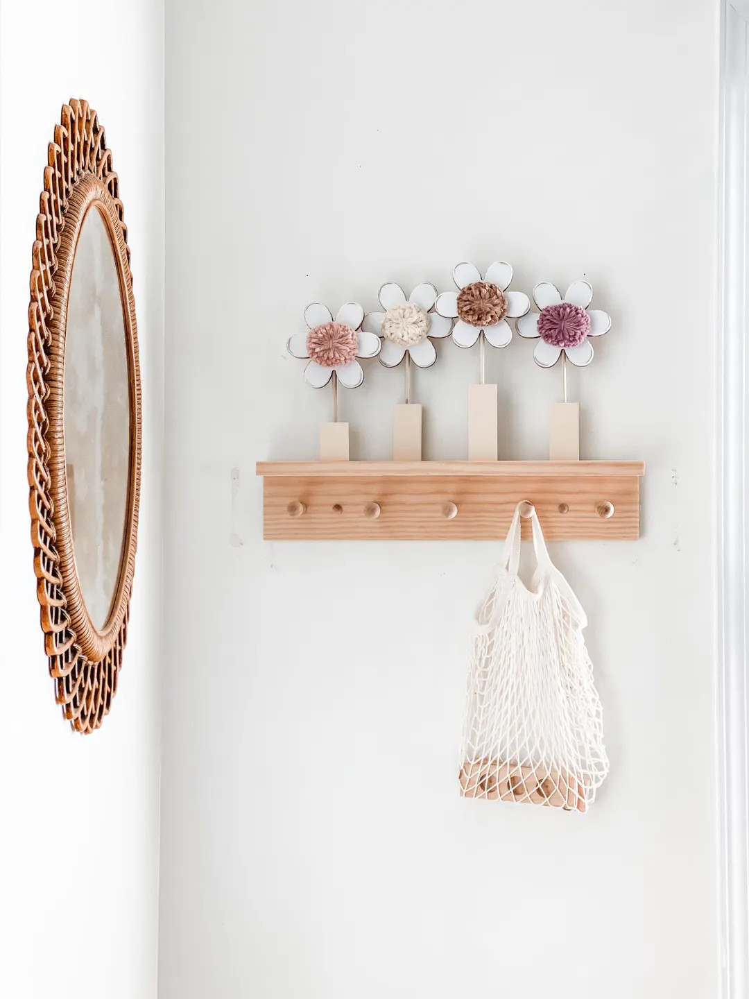 Wood Flower: Yarn Pom Pom - Girl Nursery Decor | Etsy (Global)
