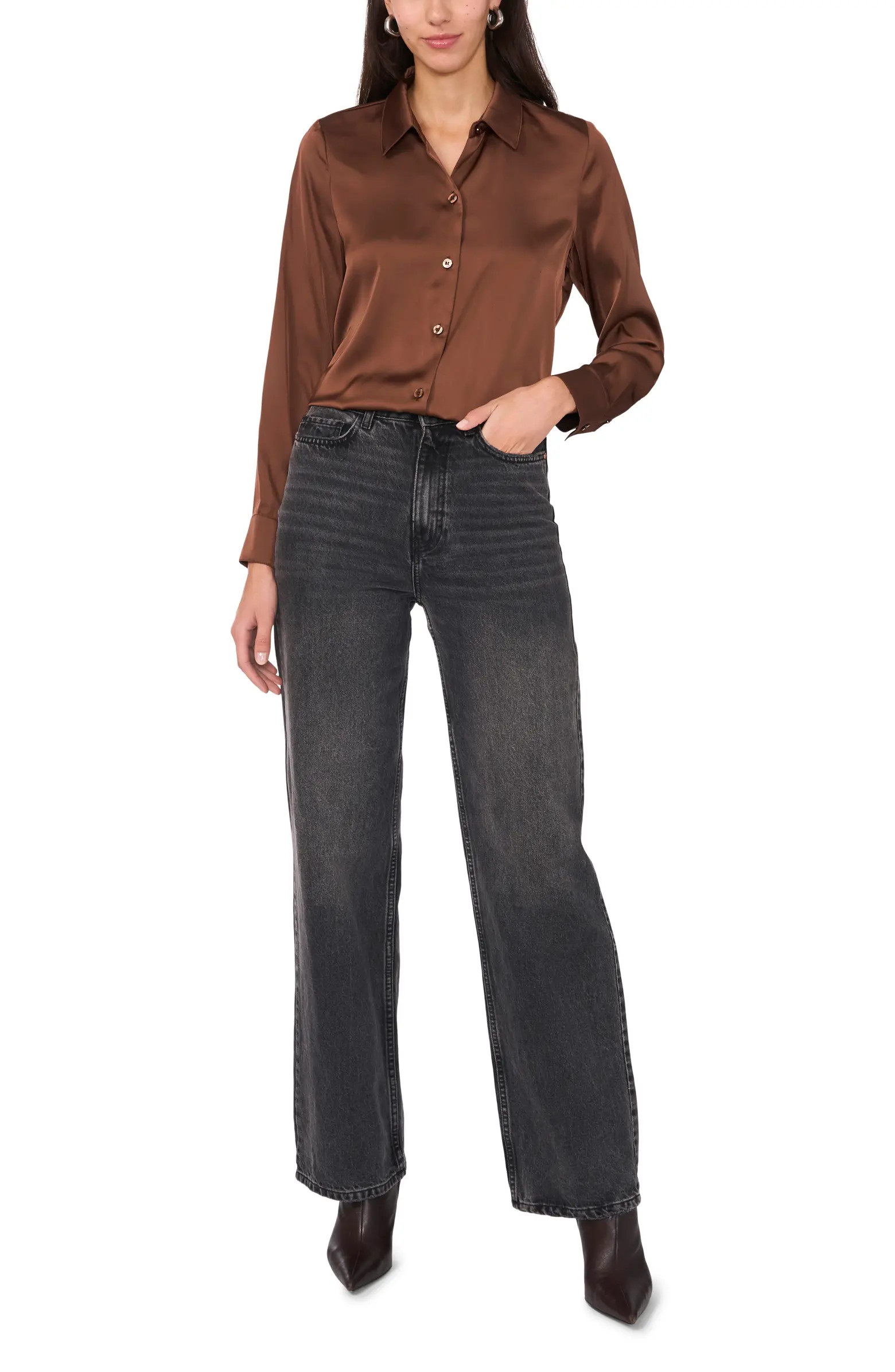 Satin Long Sleeve Button-Up Shirt | Nordstrom Rack