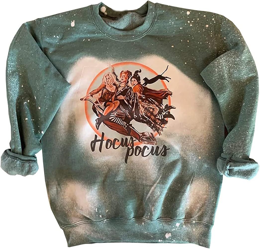 Halloween Bleached Shirt Women Funny Hocus Pocus Graphic Tees Fall Long Sleeve Sanderson Sisters ... | Amazon (US)