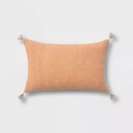 Washed Linen Lumbar Throw Pillow with Tassels Clay - Threshold™ | Target