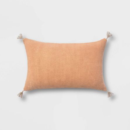 Washed Linen Lumbar Throw Pillow with Tassels Clay - Threshold™ | Target