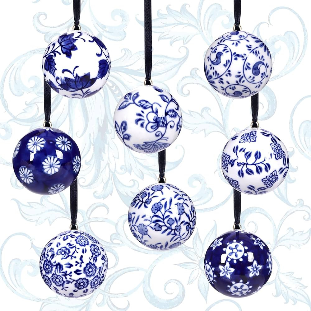 8 Pieces Chinoiserie Porcelain Christmas Ornaments Blue and White Christmas Decorations Mini Chin... | Amazon (US)