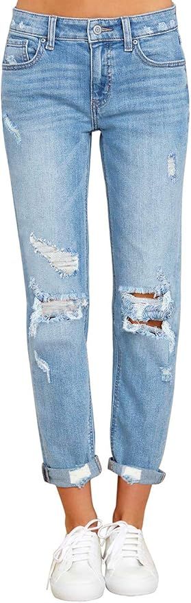 Vetinee Women's High Rise Destroyed Boyfriend Jeans Washed Distressed Ripped Denim Pants | Amazon (US)