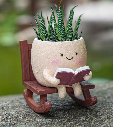 Rocking Chair Smiley Face Planter,Cute Plant Pots for Indoor Outdoor Plants,Succulent Pots with Drainage Hole,Unique Funny Flower Pot for Succulents,Plant Gifts for Mother's Day, Birthday, Christmas | Amazon (US)