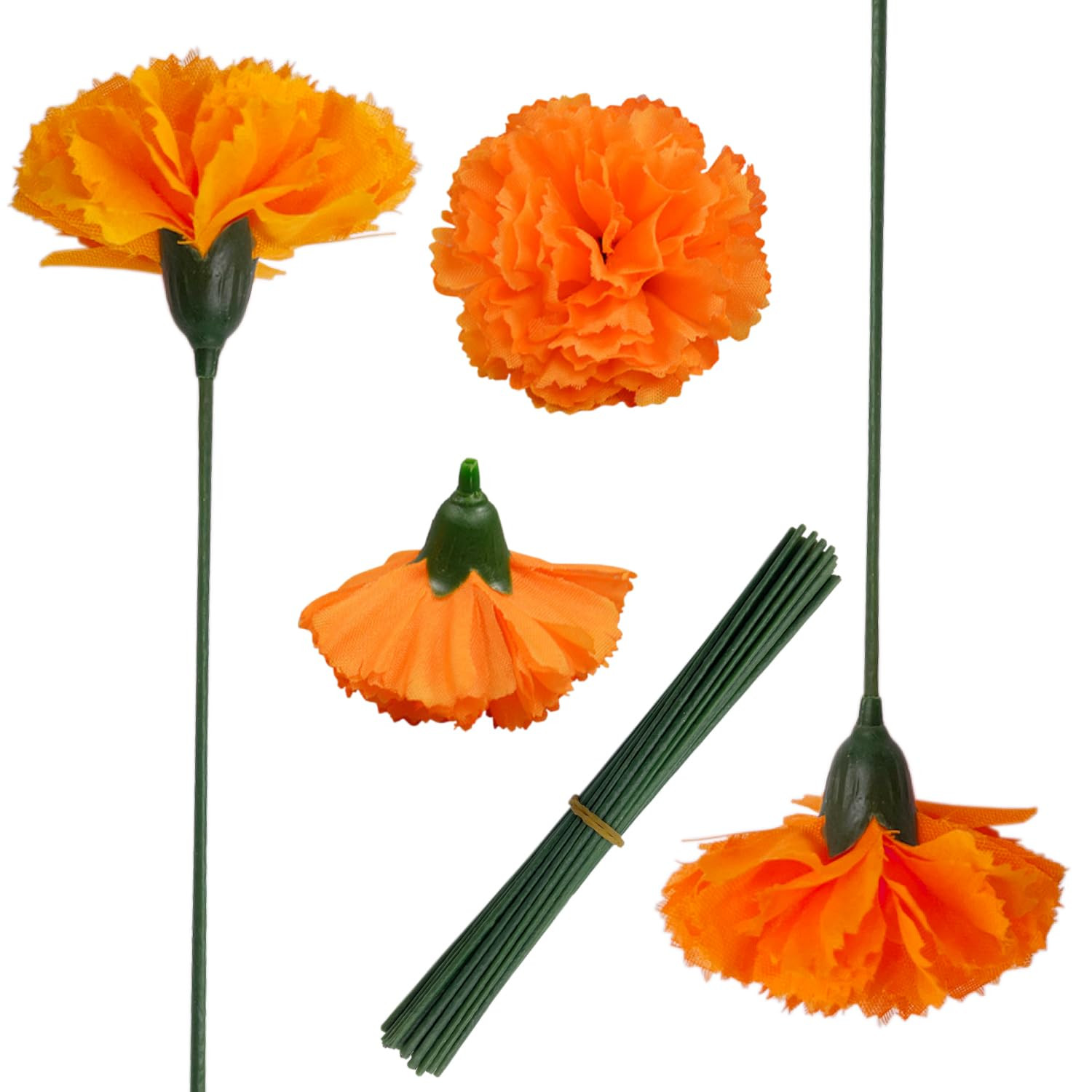 50Pcs Artificial Marigold Flowers, 2‘’ Silk Heads with Stems for Diwali, Indian Festival, Day... | Amazon (US)