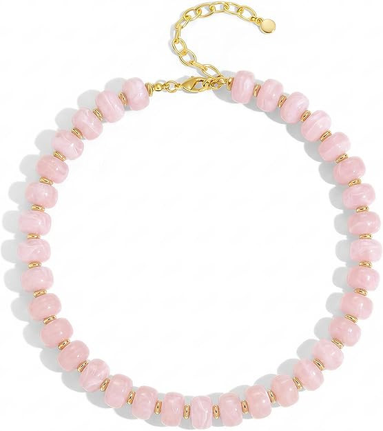 Amazon.com: TENTMENTISE Chunky Beaded Necklaces for Women, Pink Beaded Necklace for Women Trendy,... | Amazon (US)