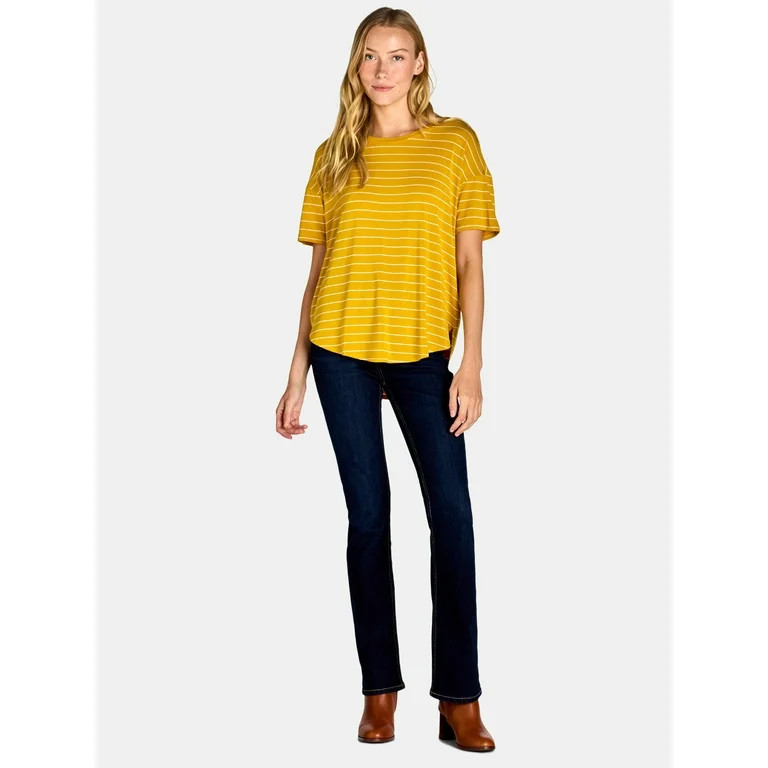 Time and Tru Women's Crewneck Tunic Tee with Short Sleeves, Sizes XS-XXXL | Walmart (US)