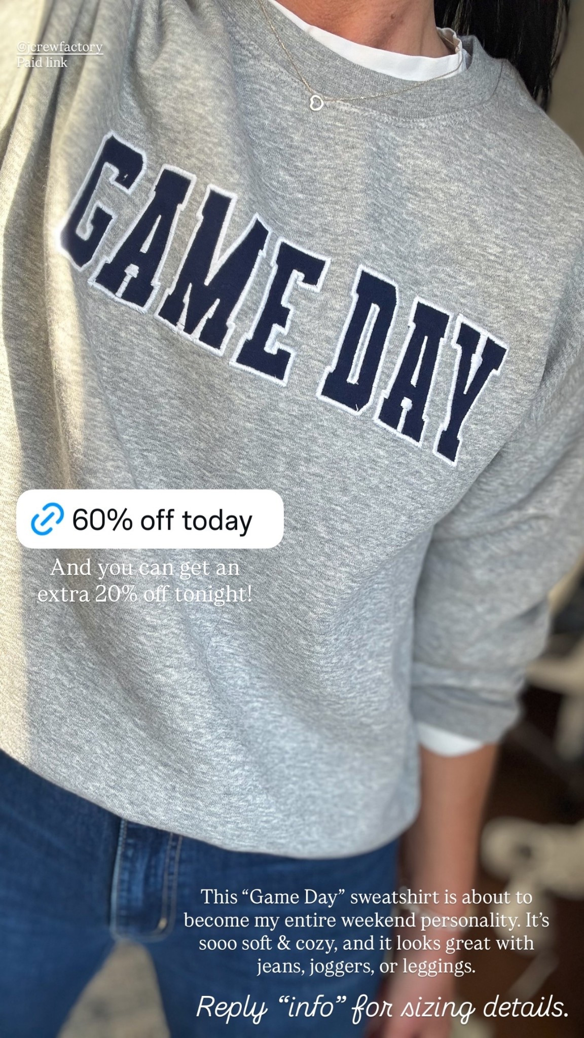 60% off this soft & cozy Game Day crewneck sweatshirt🎉

Perfect for casual weekends. It’s sooo soft & cozy, and it looks great with jeans, joggers, or leggings.

In my opinion, this pullover fits TTS. I’m wearing a S.

J.Crew Factory, preppy, sports mom, mom outfit, weekend outfit, casual style, sale alert 

#LTKStyleTip #LTKSaleAlert #LTKFindsUnder50