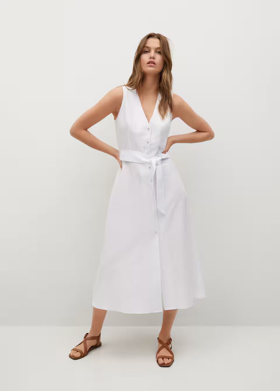 Belt linen dress | MANGO (US)