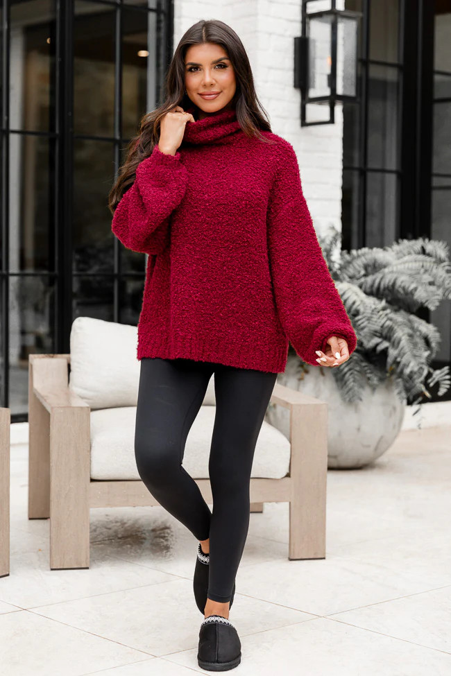 Haven't You Heard Burgundy Turtleneck Sweater DOORBUSTER | Pink Lily