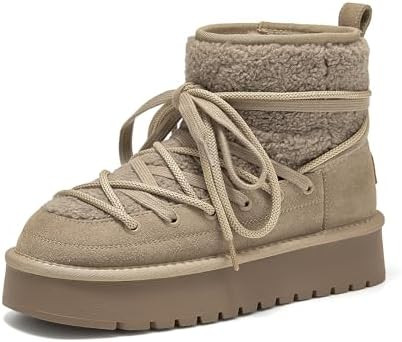 BEAU TODAY Snow Boots for Women, Platform Anti-Slip Winter Booties, Warm Fur Lace Up Round Toe An... | Amazon (US)