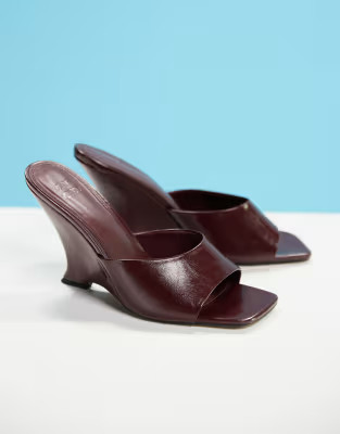 ASOS DESIGN Tansi high heeled wedge mules in burgundy | ASOS (Global)