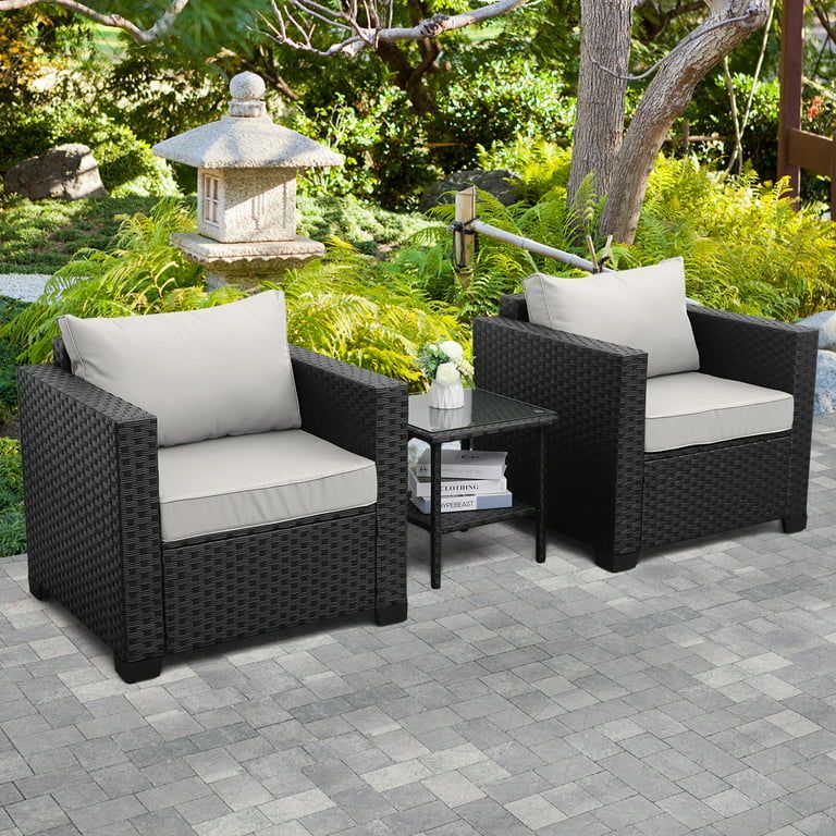 Outdoor Wicker Furniture 3-Piece Patio Conversation Set Single Chair Armchair Sofa and 2-Layer Co... | Walmart (US)