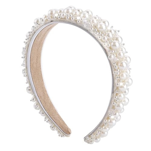 Yolev Faux Pearl Headbands Women's White Pearl Hairbands Bridal Hair Hoop Headpieces Wedding Hair Styling Accessories for Women and Girls | Amazon (US)