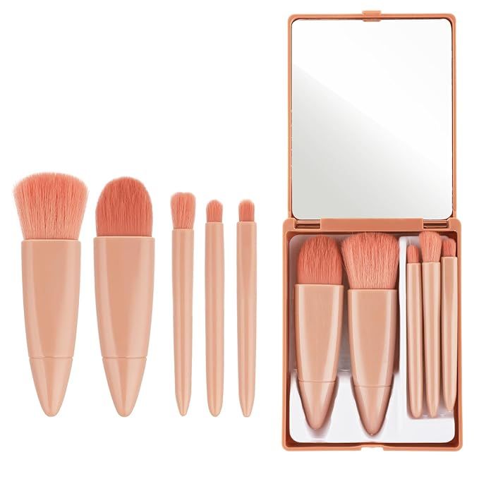 5 PCS Mini Travel Size Makeup Brushes with Mirror, Travel Make up Brushes Set, Compact Makeup Bru... | Amazon (US)