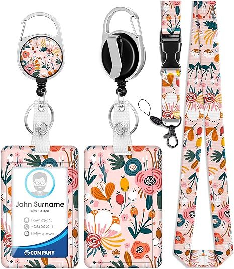 Toykee ID Badge Holder with Lanyard and Retractable Badge Reel Clip, Retro Blossoms Flower Floral... | Amazon (US)