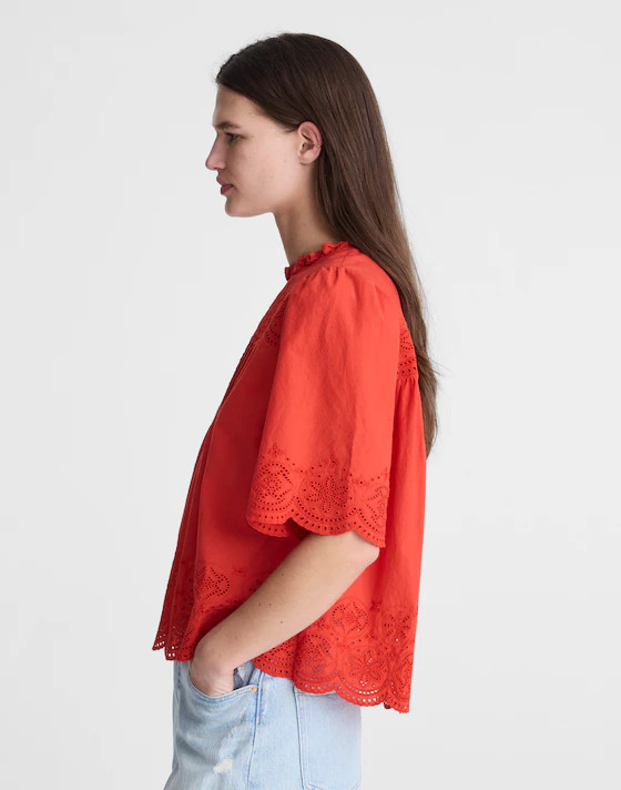 Embroidered Pintuck High-Neck Top | Madewell