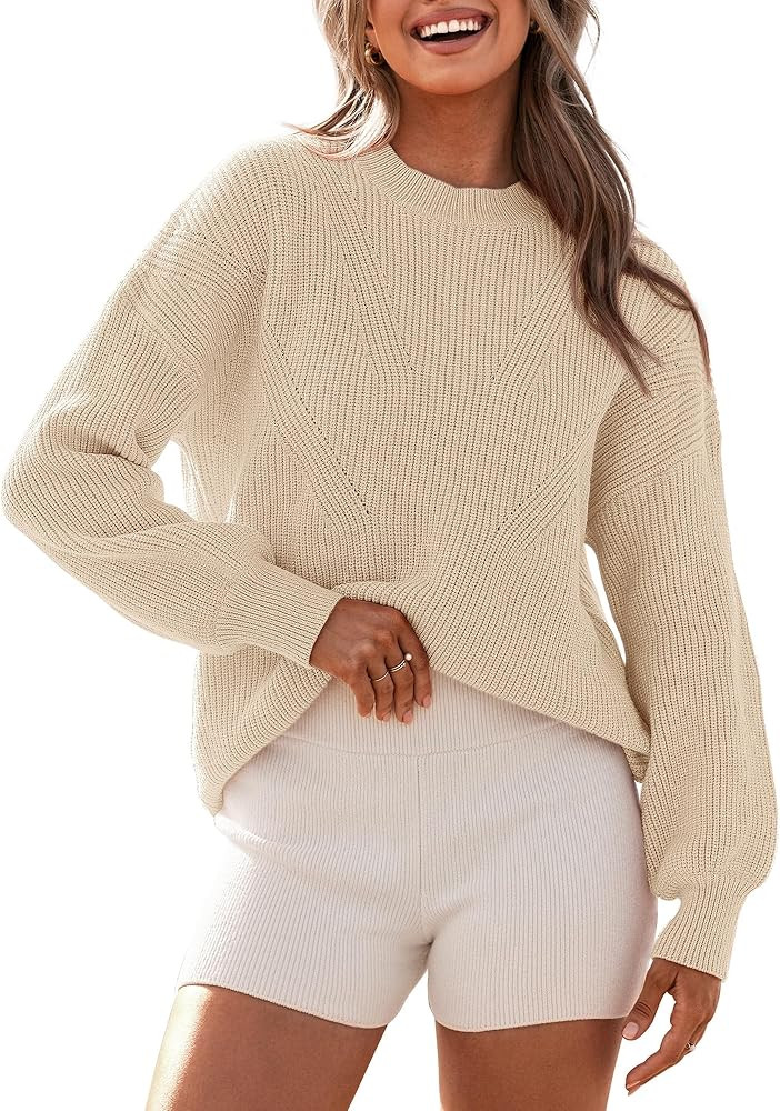 BTFBM Women's Casual Long Sleeve Pullover Sweaters Crew Neck Oversized Ribbed Knit 2024 Fall Wint... | Amazon (US)