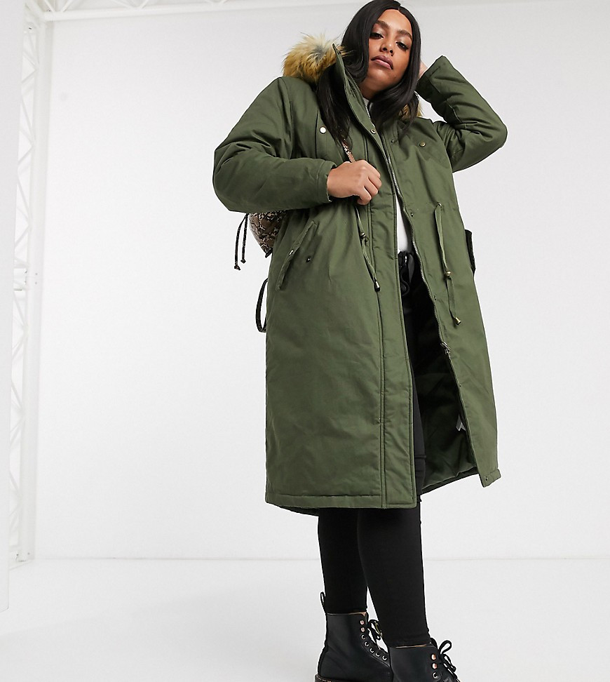 Brave Soul Plus genevive maxi parka coat-Green | ASOS (Global)