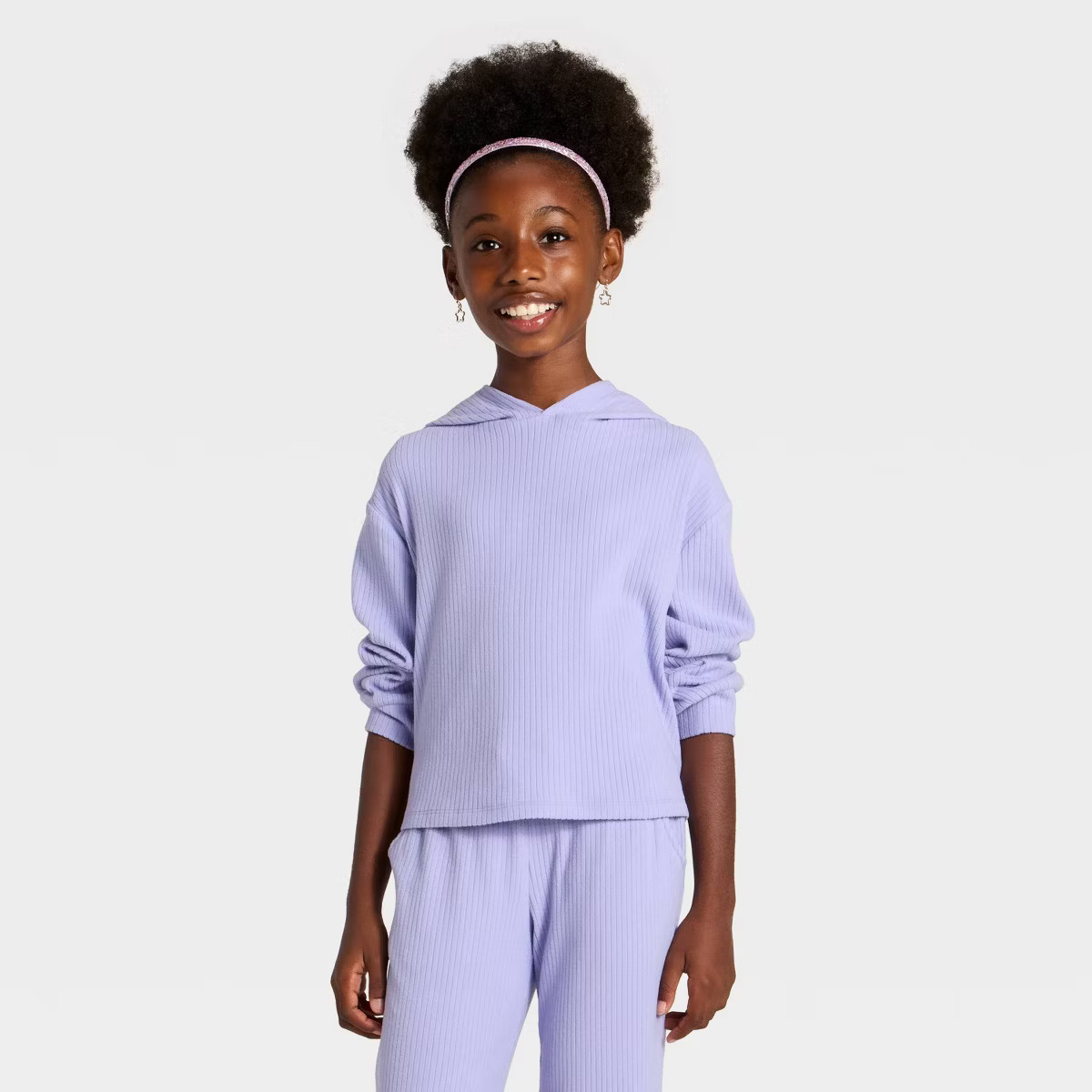 Girls' Cozy Ribbed Hooded Pullover Sweatshirt - Cat & Jack™ Purple M | Target