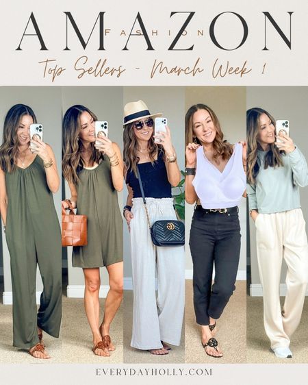 Last weeks top 5, comfy jumpsuit small, romper small, wireless seamless comfy bra, linen pants XS, cropped athletic workout long sleeve top small sage grey, summer spring fashion easy outfits, mom style, vacation, 


#LTKstyletip #LTKfindsunder50 #LTKover40