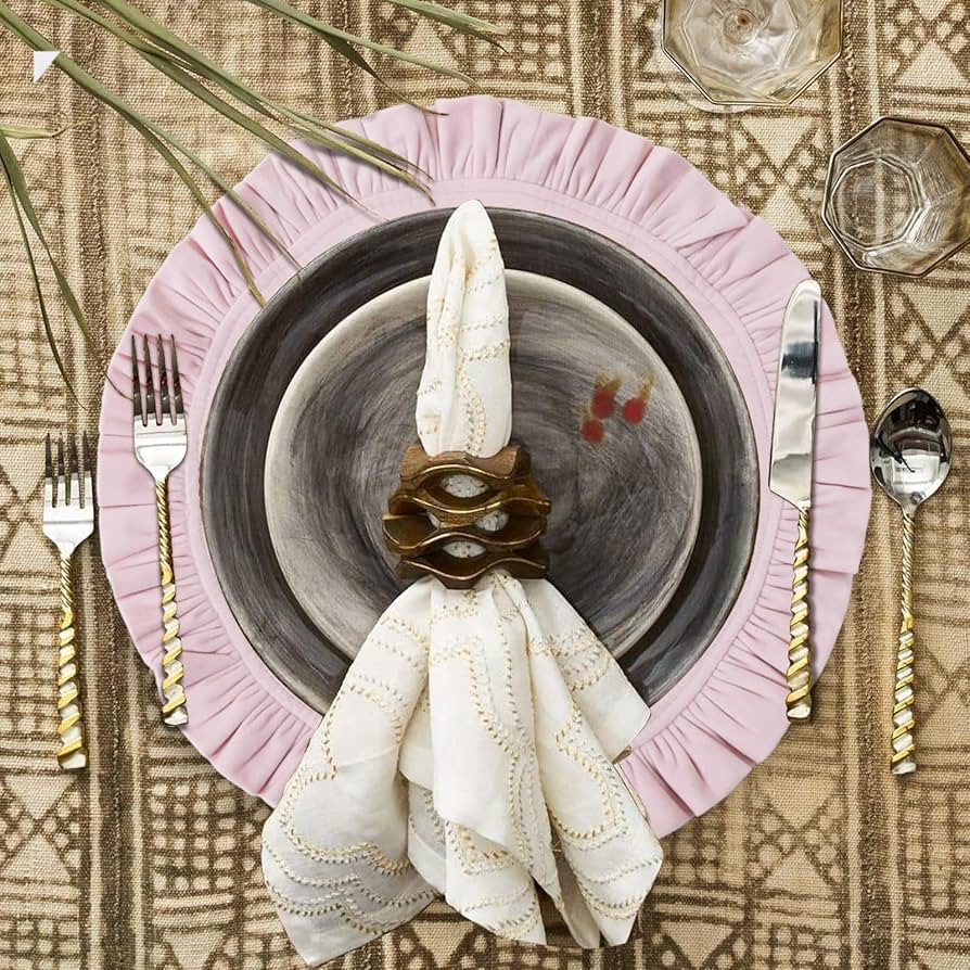 15 Inch Velvet Round Placemat with Ruffle for Dining Table Outdoor Placemats Non-Slip Washable fo... | Amazon (US)