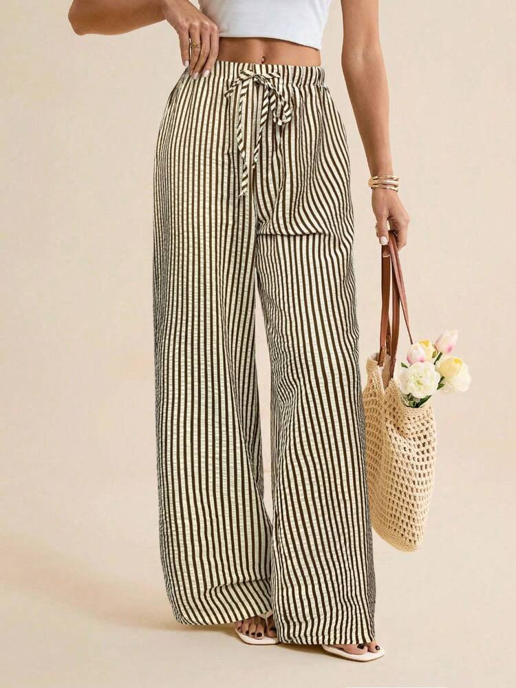 TrendsSHEIN Tall Striped Women's Loose Fit Drawstring Pants Stripe Pants Striped Wide Leg  | SHEIN