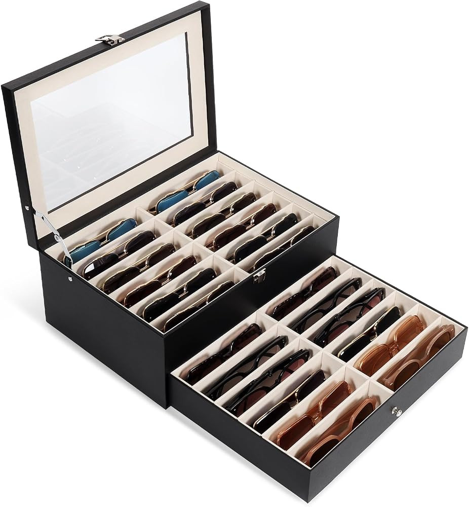 Sunglasses Storage Organizer Case with 24 Adjustable Slots, 2 Layer Multi Eyeglass Glasses Displa... | Amazon (US)