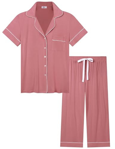 Joyaria Capri Pajamas Set Bamboo Viscose Pjs Cooling Sleepwear(Dusty Pink, XXL) | Amazon (US)