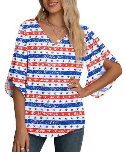 Jouica Independence Day 4Th Skylight Chiffon Blouse Elegant Solid Dressy Tops for Women for Evening,Flag Star,Medium | Amazon (US)