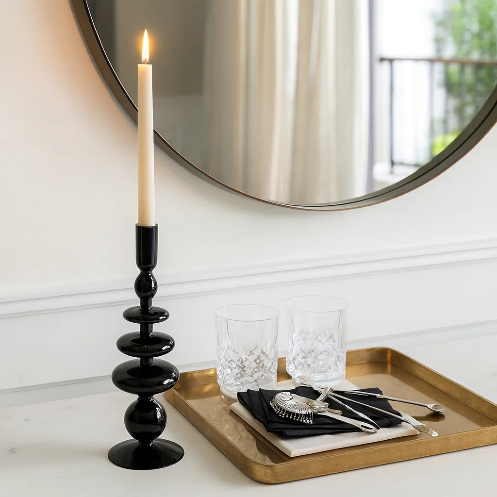 Sculptural Glass Candle Holder with Rounded Accent Base - Modern Tabletop Candle Holder for Coffe... | Wayfair North America