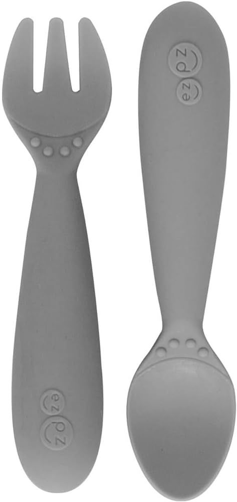 ezpz Mini Utensils (Fork & Spoon in Gray) - 100% BPA Free Fork and Spoon for Toddlers First Foods... | Amazon (US)