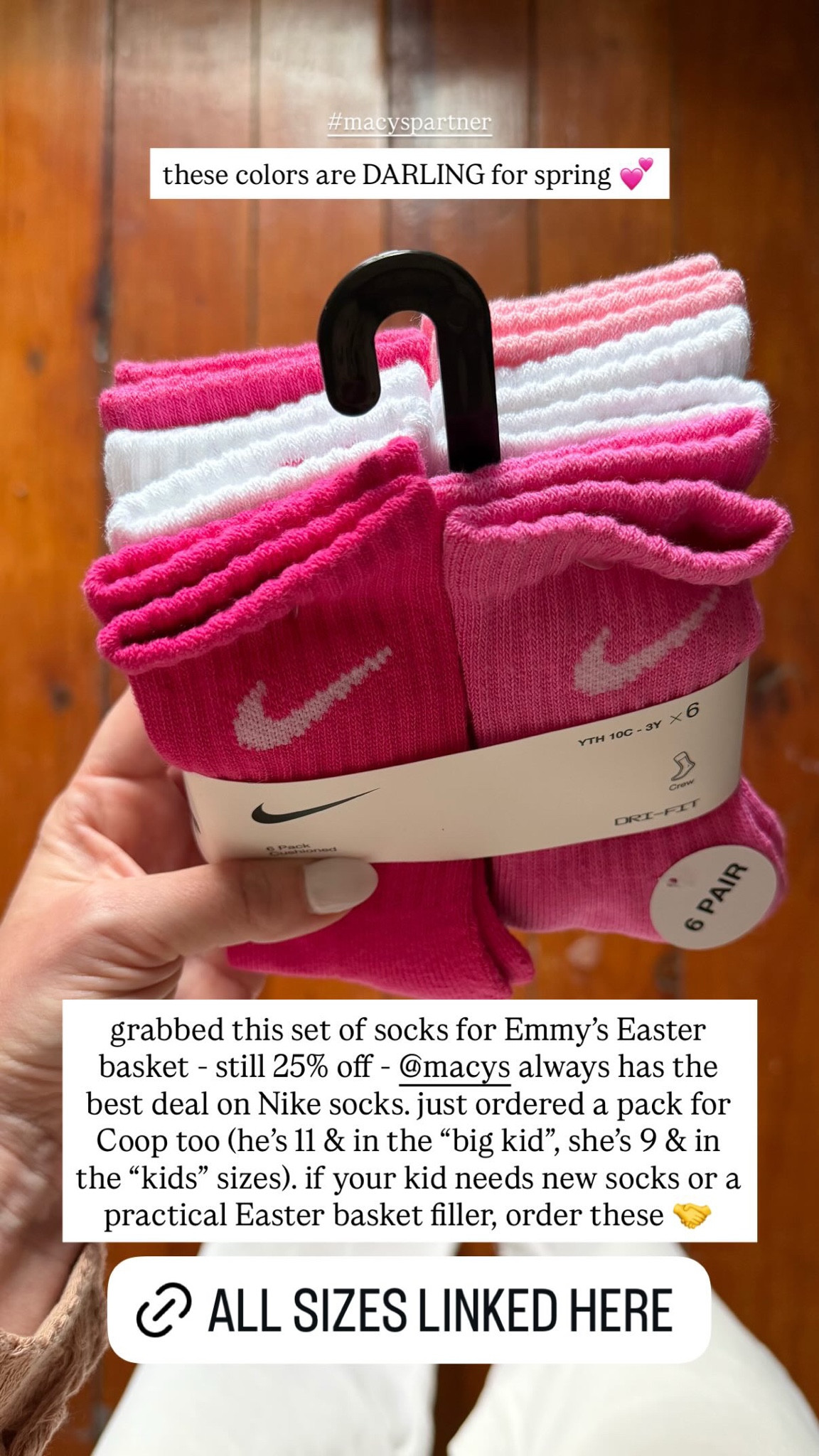 these colors are DARLING for spring 💕

grabbed this set of socks for Emmy's Easter basket - still 25% off - macys always has the best deal on Nike socks. just ordered a pack for Coop too (he's 11 & in the "big kid", she's 9 & in the "kids" sizes). if your kid needs new socks or a practical Easter basket filler, order these 🤝

#LTKSeasonal #LTKmomlife #LTKKids