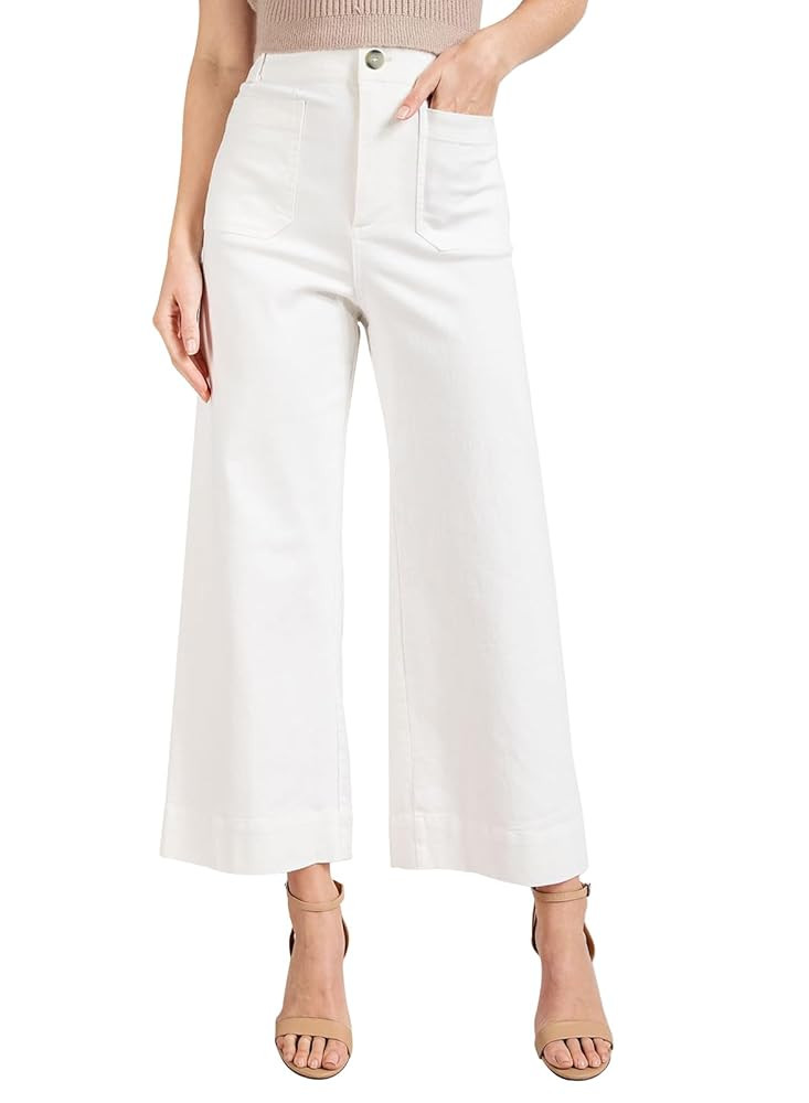 miduo Womens High Waisted Cropped Wide Leg Stretchy Straight Pants Trousers with Pockets | Amazon (US)