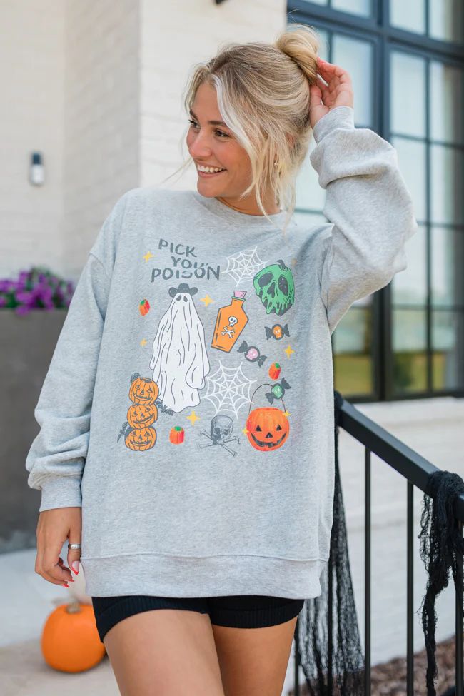 Pick Your Poison Light Grey Oversized Graphic Sweatshirt | Pink Lily