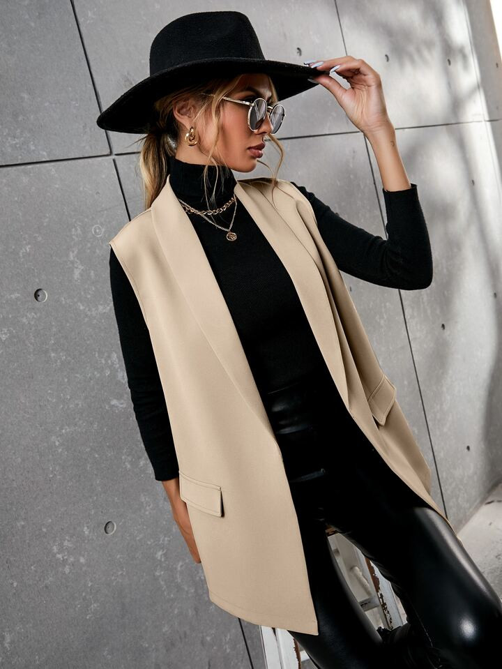 SHEIN Privé Solid Shawl Neck Vest Blazer | SHEIN