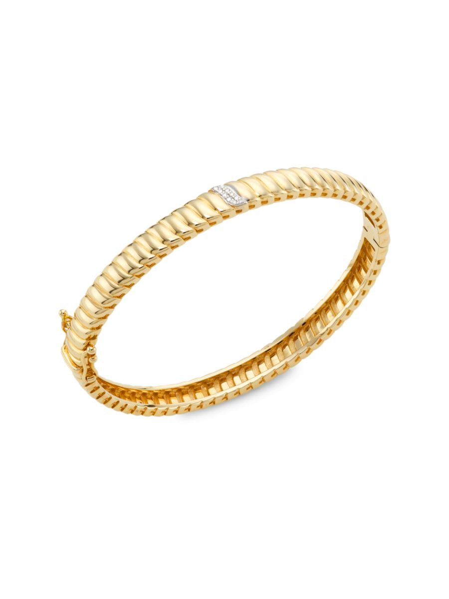 14K Yellow Gold & 0.03 TCW Diamond Wavy Bangle | Saks Fifth Avenue