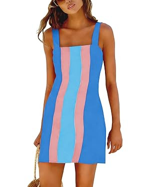 Yidarer 2026 Women's Summer Color Block Mini Dress Overall Dress Casual Beach Sundress Vacation B... | Amazon (US)