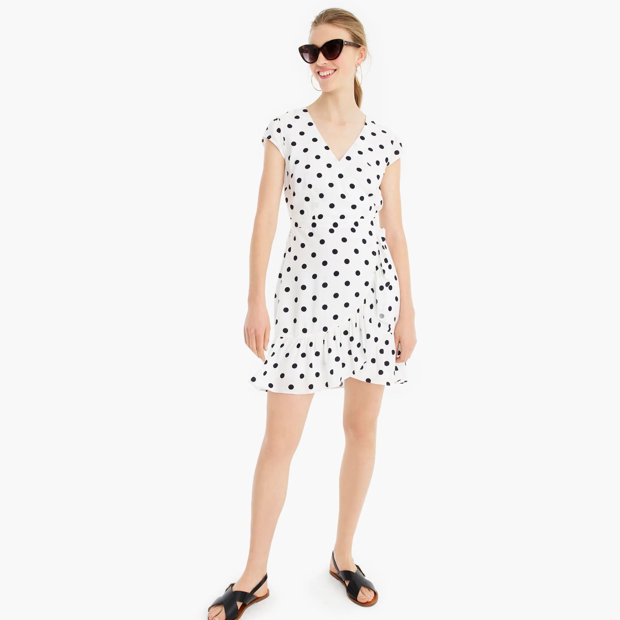 Ruffle-front mini dress in soft rayon polka dots | J.Crew US