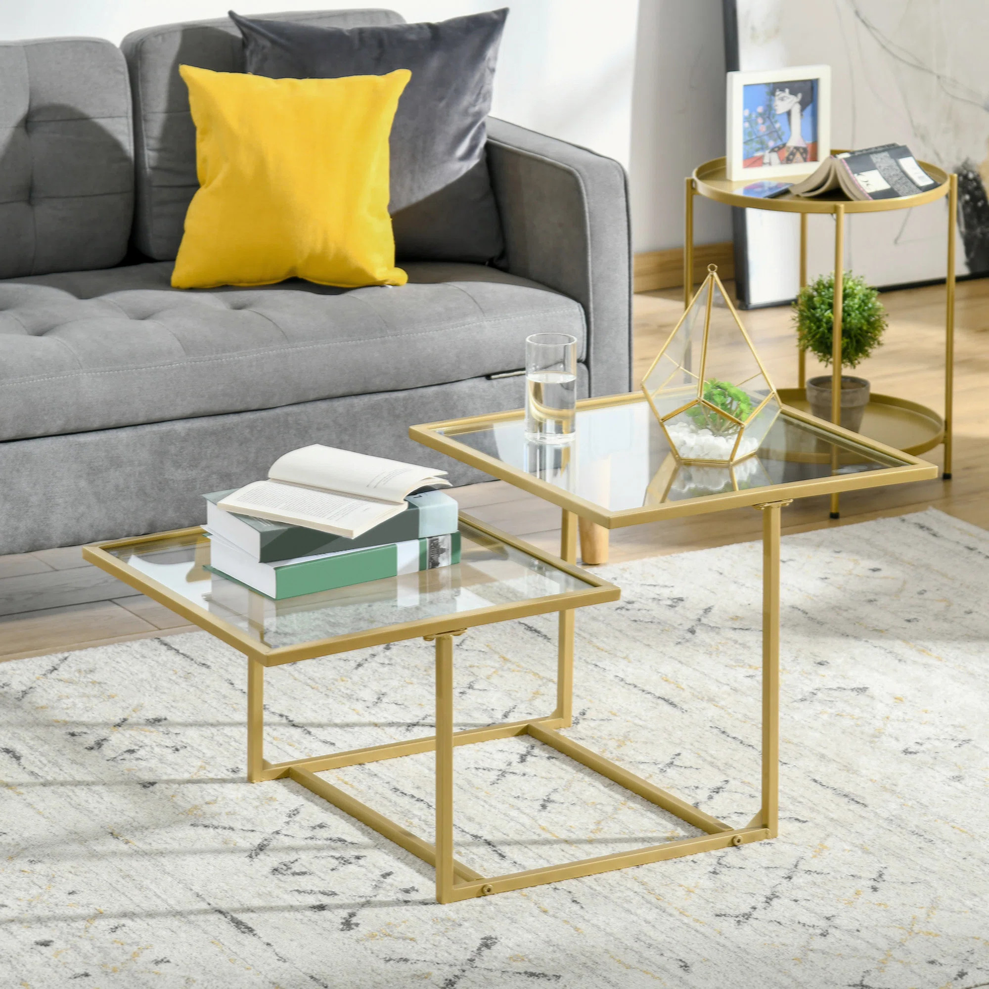 Wenty Coffee Table, Tempered Glass Coffee Table With 2 Square Tabletops, Modern Coffee Tables | W... | Wayfair North America