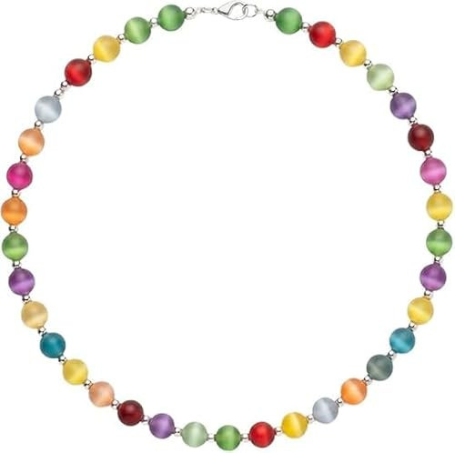 Rainbow Beaded Choker Necklace,Dopamine Necklace,Colorful UV Reactive Bead Necklace Bracelet,Summer Handmade Jewelry for Women (necklace) | Amazon (US)