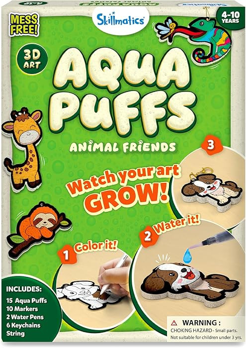 Skillmatics 3D Art Kit - Aqua Puffs Animals, Stocking Stuffers, Paint by Number Craft for Kids, D... | Amazon (US)