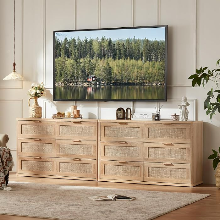 LEYAOYAO Rattan Dresser for Bedroom Set 2, 48'' Drawers Dressers | Amazon (US)