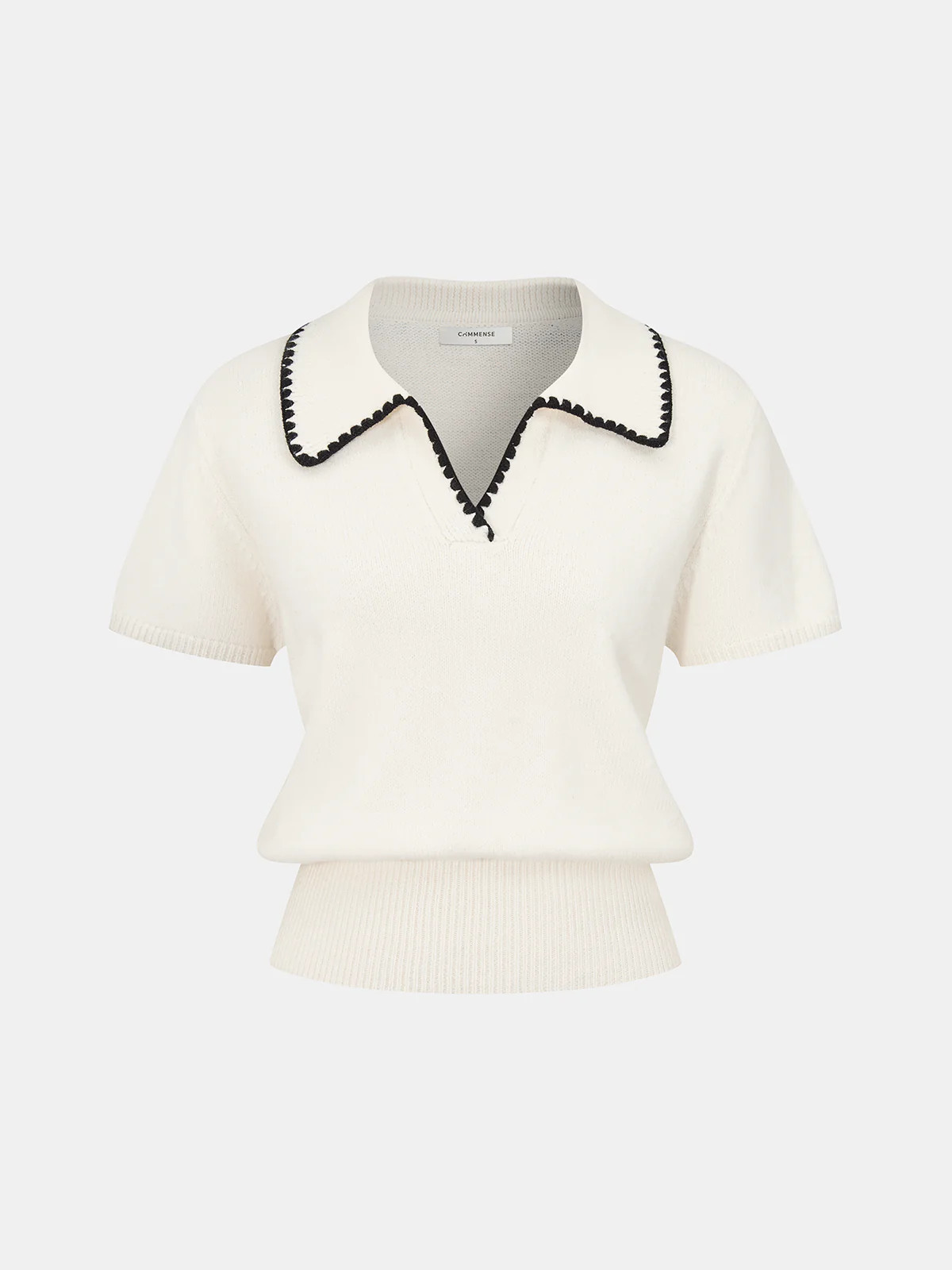 Contrast Trim Wool-Blend Short-Sleeve Knit Top | Commense