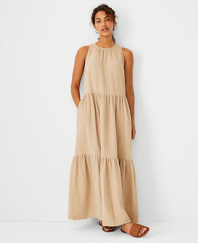 Gauze Tiered Pocket Maxi Dress | Ann Taylor | Ann Taylor (US)